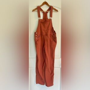Luvamia Women’s Casual Denim Bib Overalls in Rust Orange